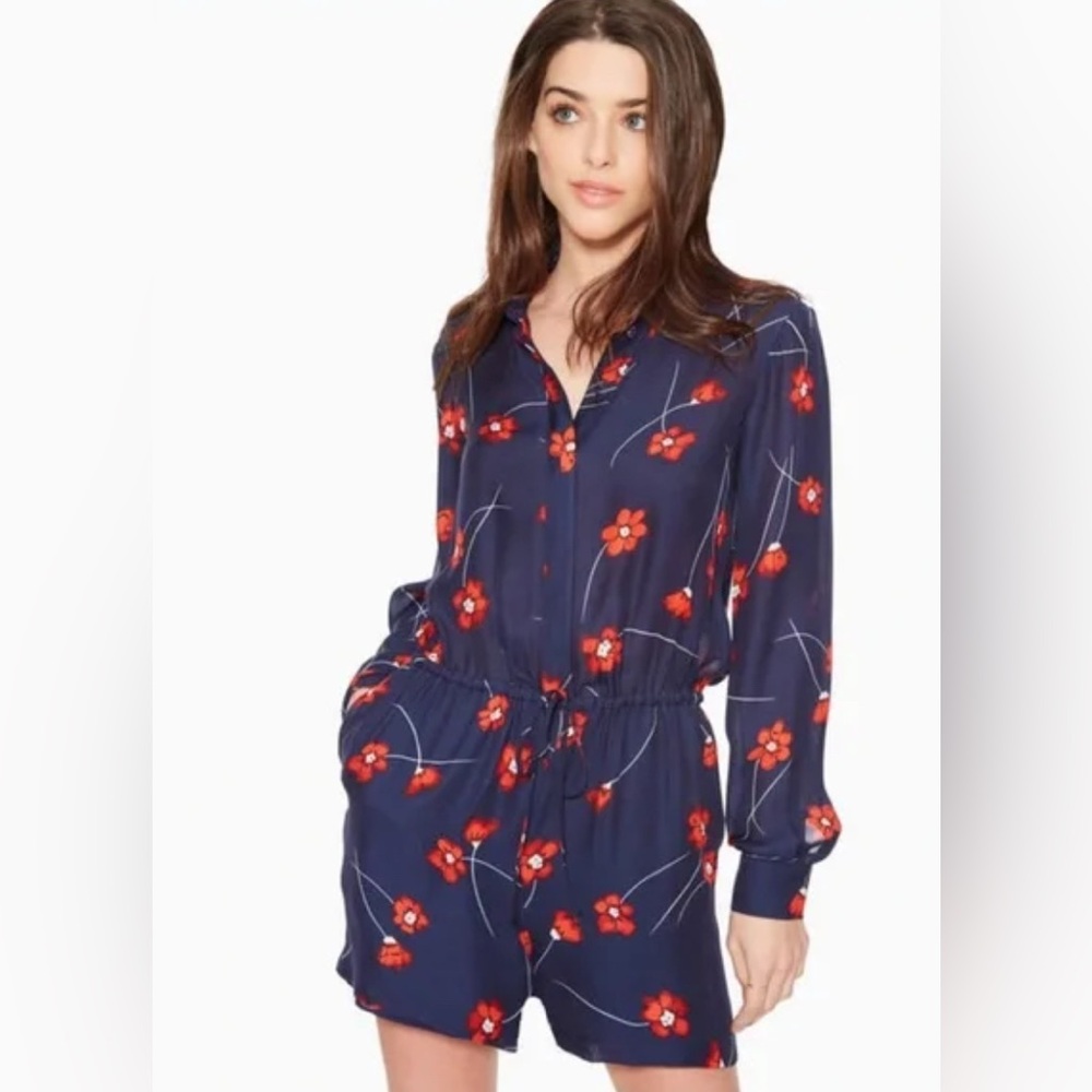 PARKER Poppy Floral Silk Long Sleeve Romper